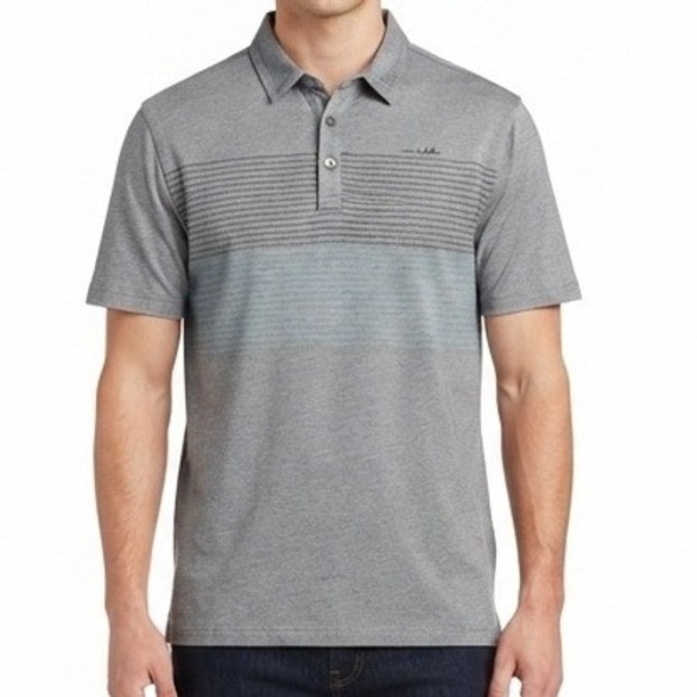 TravisMathew Polo Shirt Mens M Gray Striped Short Sleeve Golf Athleisure Top
